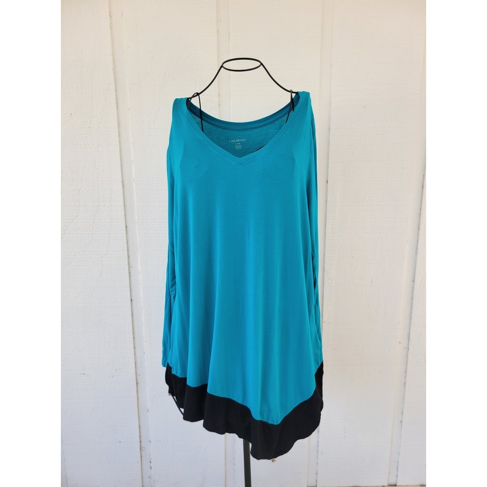 Lane Bryant Plus Size 14 16 Asymmetric Hem Long Sleeve V-Neck Tunic Top Blue